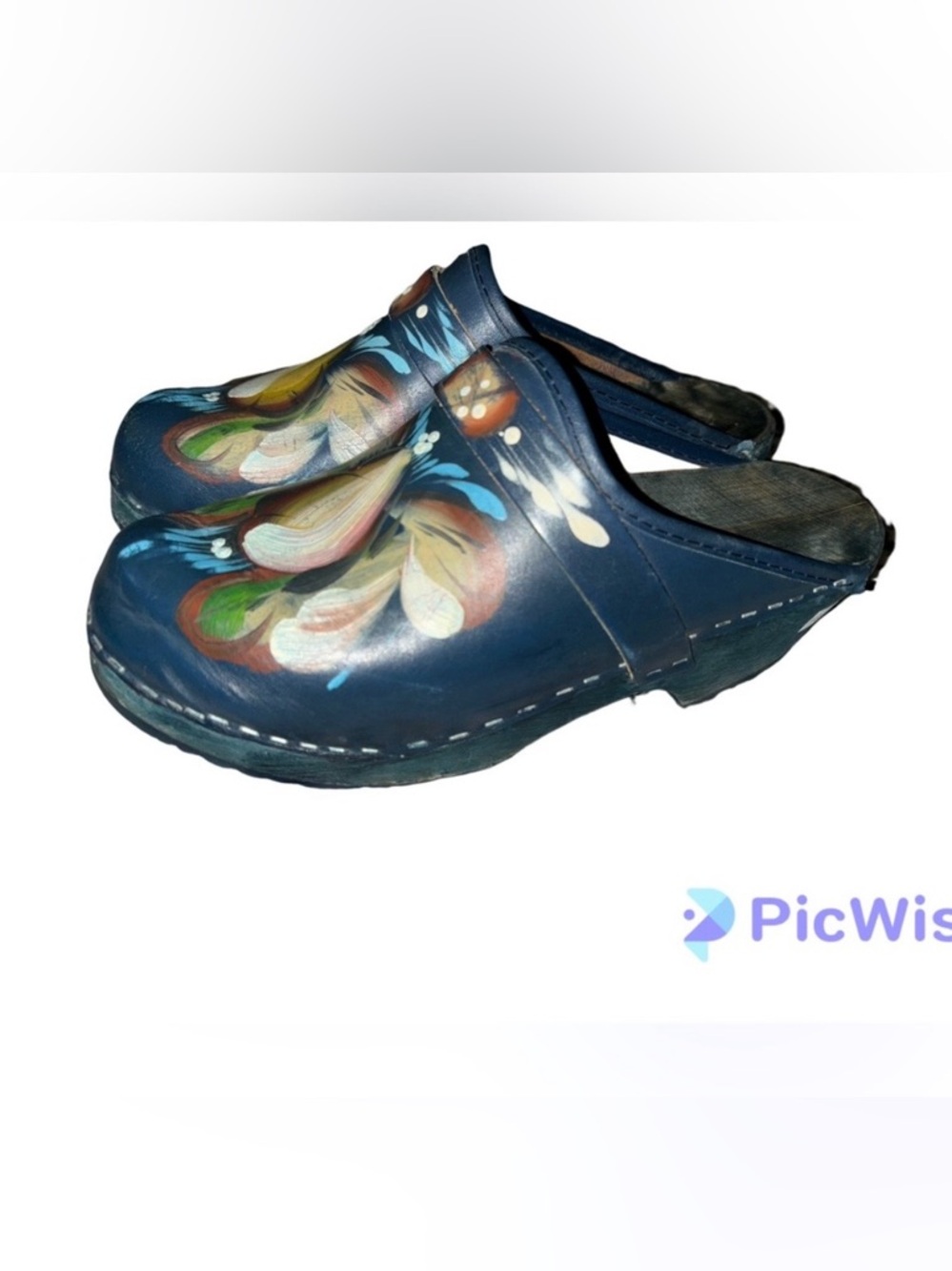 Vollsjo original Swedish hand painted wooden clogs size 37/7 - Picture 2 of 7